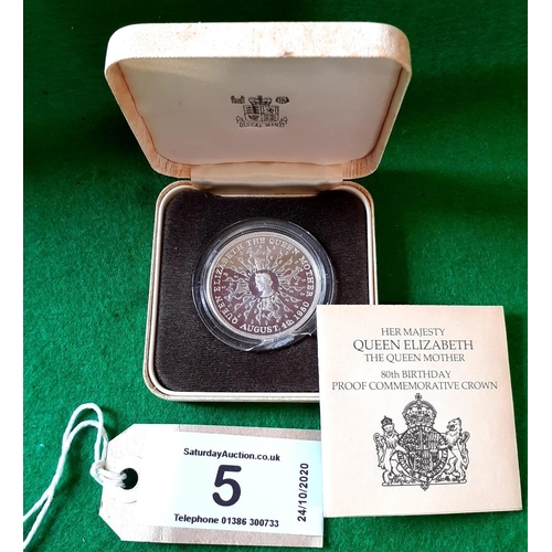 5 - Queen Mother 80th Birthday £5 silver proof coin