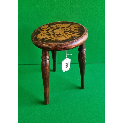 158 - Inlaid 3 leg stool approx 30 cm high