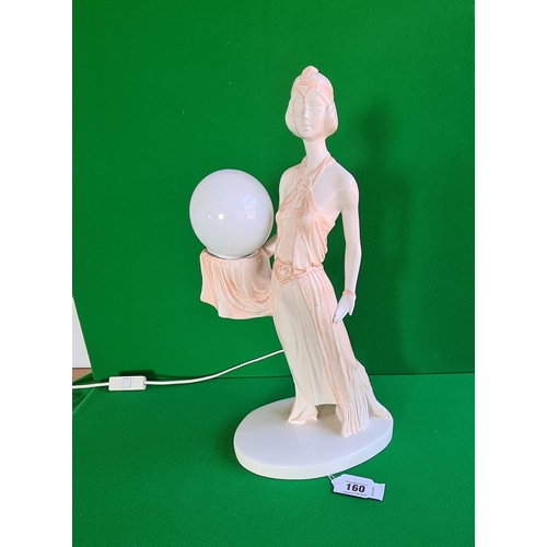 160 - Art Deco style table lamp in the form of a lady holding a globe approx 47 cm high