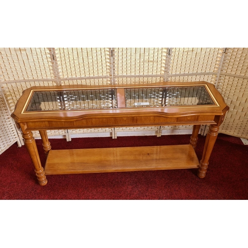 167 - Modern hall/console table having glass inserts and shelf below. Approx. 127x66x46 cm