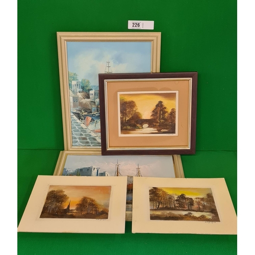 226 - 5 framed oil paintings, largest frame measuring approx. 46x36 cm