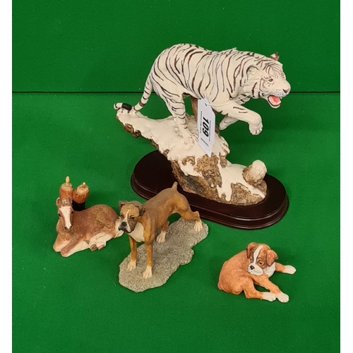 109 - 4 animal figures to include a horse, 2 boxer dogs and a Leonardo tiger