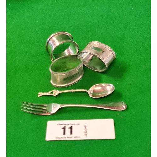 11 - Various silver items including napkin rings etc.,  weighing 139g
