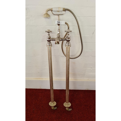 149 - Chrome plated free standing bath shower mixer taps  approx. 112cm in height