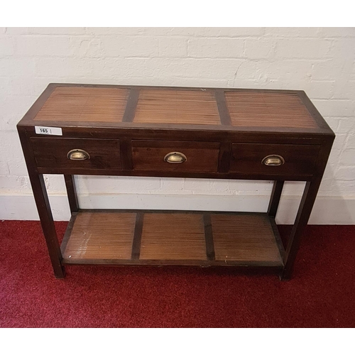 165 - Oriental origin console table having 3 drawers and split reed detail to top and lower shelf. Measure... 