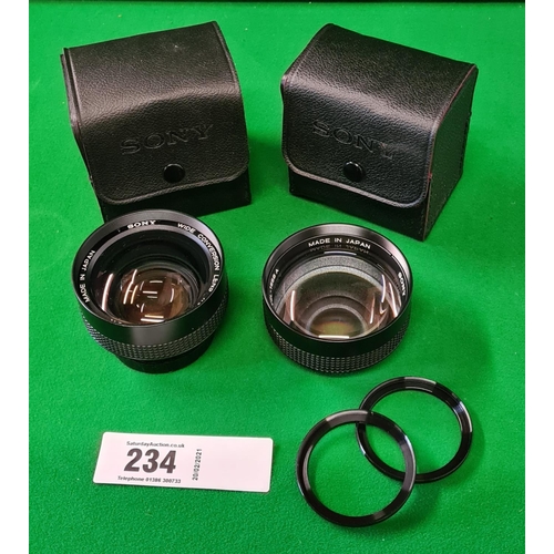 234 - 2 Sony camera lenses in nice clean condition, one being a wide conversion X0.7 VCL-0758A and the oth... 