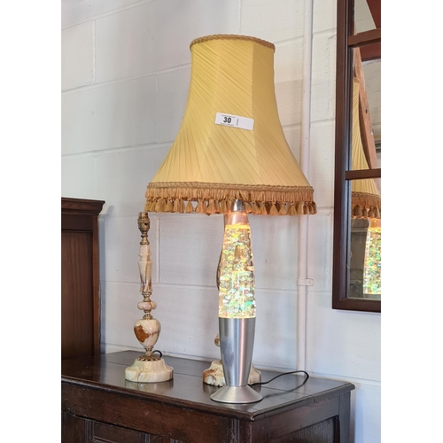 30 - 2 table lamps measuring 43 cm and 54 cm respectively together with a lava lamp standing 46cm