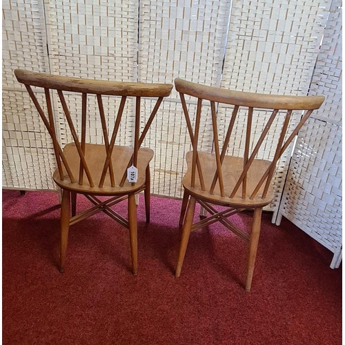 107a - Pair of Ercol blonde green label 1960's candle stick chairs