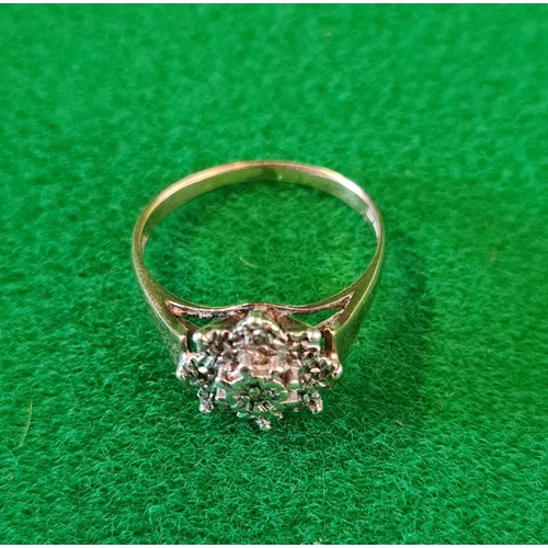 8 - 9ct gold illusion set diamond cluster ring 2.5g, London hallmark, size M