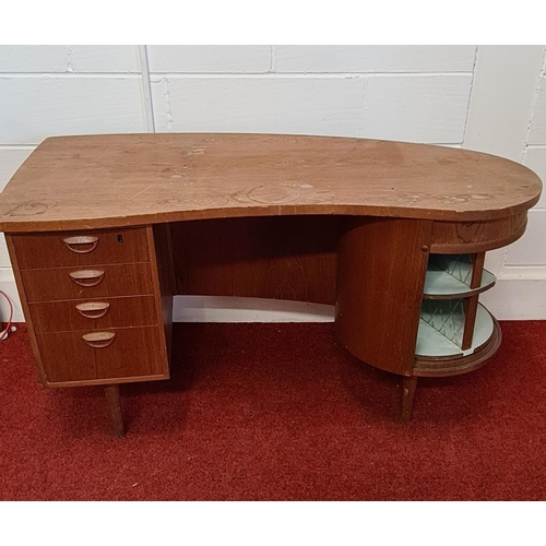 99 - Kai Kristiansen kidney desk, model no. 54, Danish design 1956. Teak construction, right hand pedesta... 