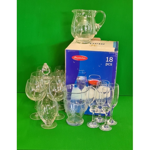 47 - Cut glass wine decanter and glasses