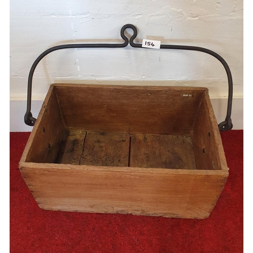 154 - Nice quality large antique oak crate with iron handle, 26x55x35 cm