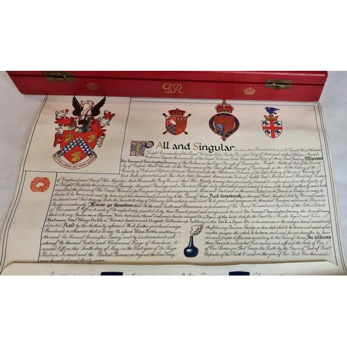 72 - Very rare scroll declaring the Knighthood of Sir Samuel Servington-Savery on 20th February 1937 toge... 