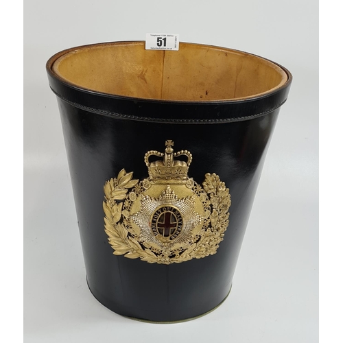 51 - A very high quality armorial leather clad receptacle, possibly commissioned as a waste paper bin for... 