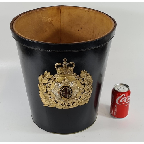 51 - A very high quality armorial leather clad receptacle, possibly commissioned as a waste paper bin for... 
