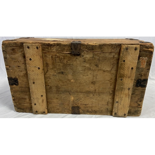 16 - Well travelled wooden trunk having original destination labels