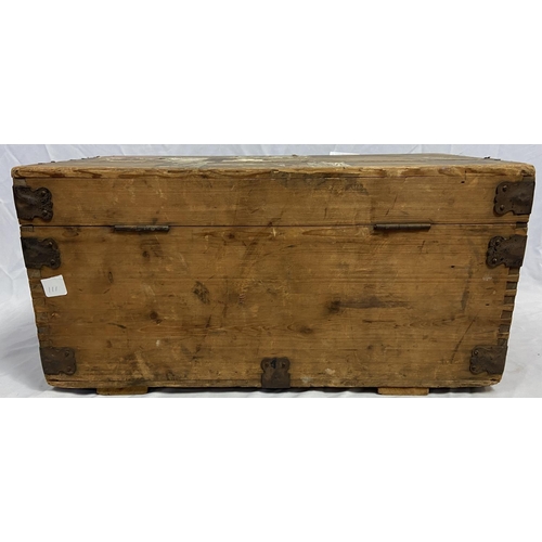 16 - Well travelled wooden trunk having original destination labels