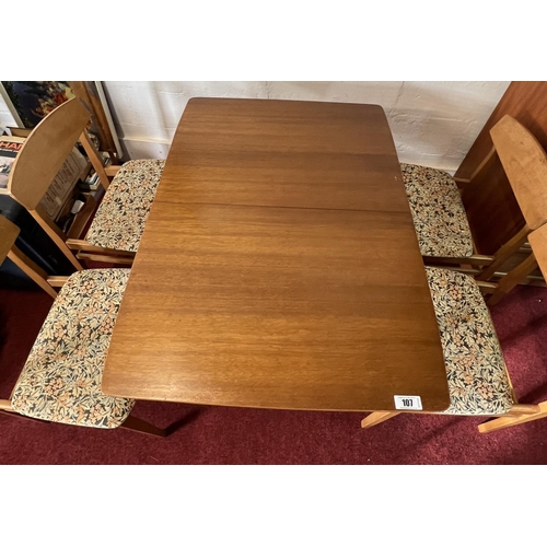 107 - Mid century extending dining table and 4 chairs