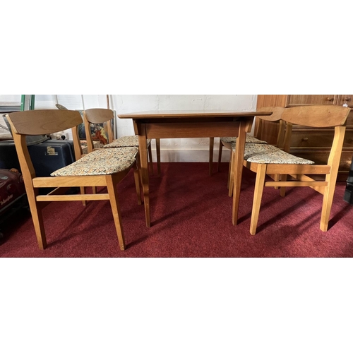 107 - Mid century extending dining table and 4 chairs