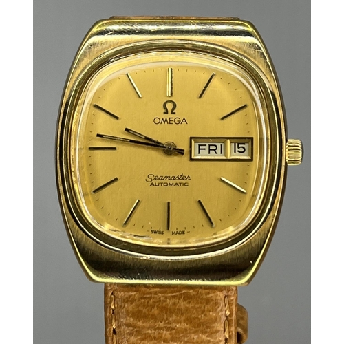 4 - Gold plated Omega Seamaster automatic wrist watch, day and date, 3 stage winder, 17 jewels, 1970's, ... 