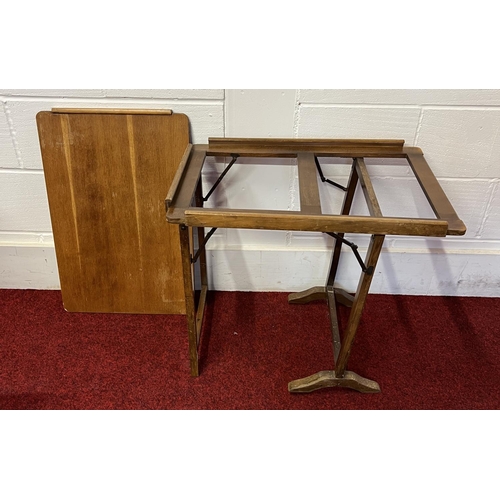 46 - Vintage furniture lot comprising; Parker Knoll style chair, unusual folding table and a small low ta... 