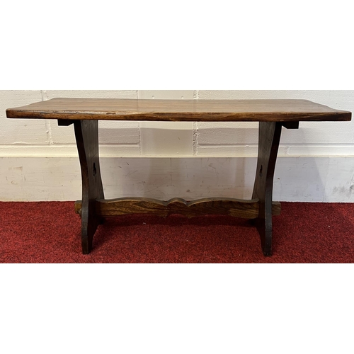 52 - Oak bench of small proportion and a circular tripod table