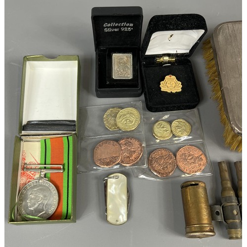 118 - Interesting lot of collectables including Defence medal etc.,