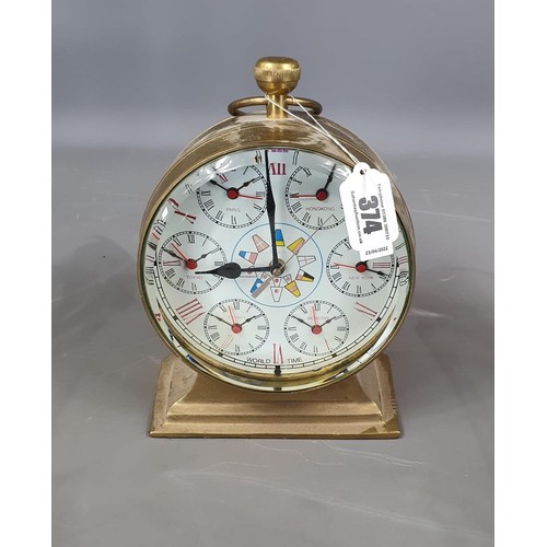 374 - Large brass world clock having quartz movement