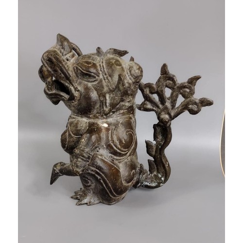 150 - Bronze mythical beast of Chinese or Sino Tibetan origin. Amphibian body, dragon Head, large ears, tu... 