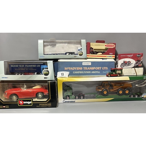 13 - 8 model vehicles including a Burago Porsche 356B Cabriolet, other examples by Oxford, Corgi, Caramar... 