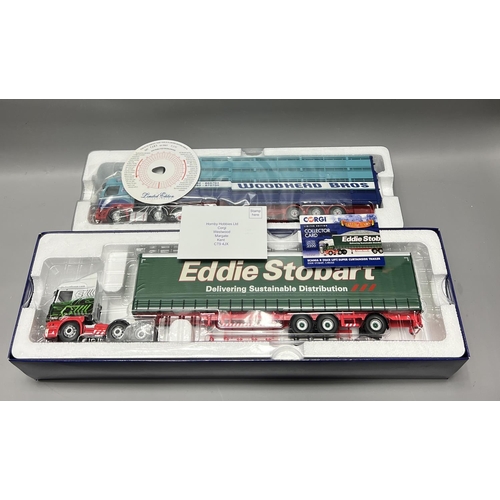 15 - 2 Corgi model trucks, one being a Scania R (Facelift) with Eddie Stobart livery. Shipping Group (A).