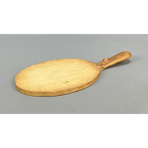 25 - A genuine Robert 'Mouseman' Thompson oak cheese board, featuring the iconic carved mouse, lovely pat... 