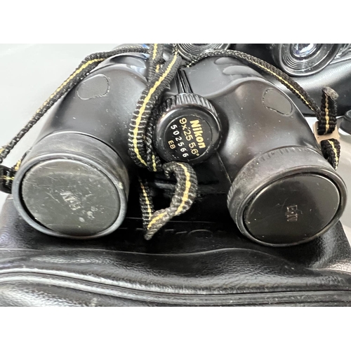 61 - 5 pairs of binoculars including Steiner, Pathescope 16x50, Nikon 9x25. Shipping Group (A).