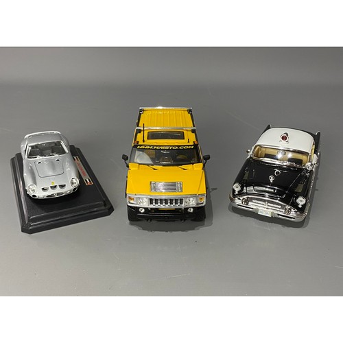 26 - Collection of 3 model cars including, Ferrari 250 GTO-1.24 scale, Buick continental-1.18 scale, Humm... 