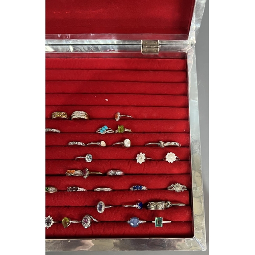 195 - Large amount of rings including .925 examples in an attractive white metal display box with fitted i... 