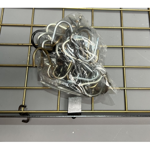 221 - Metal hanging ceiling rack together with assorted hooks. 40x78cm. Shipping Group (C).