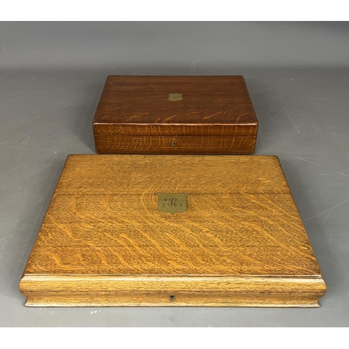 240 - 2 good quality tiger oak storage boxes, one containing a large assortment of sewing cottons. Shippin... 