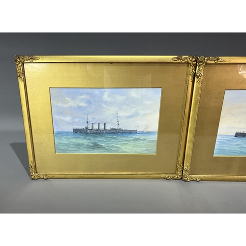 366 - 2 framed, glazed and signed watercolour studies of warships. Collection only or please arrange your ... 