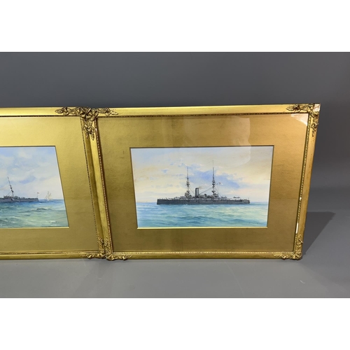 366 - 2 framed, glazed and signed watercolour studies of warships. Collection only or please arrange your ... 