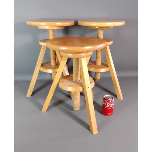 387 - 3 adjustable height pine stools. Collection only or please arrange your own courier.