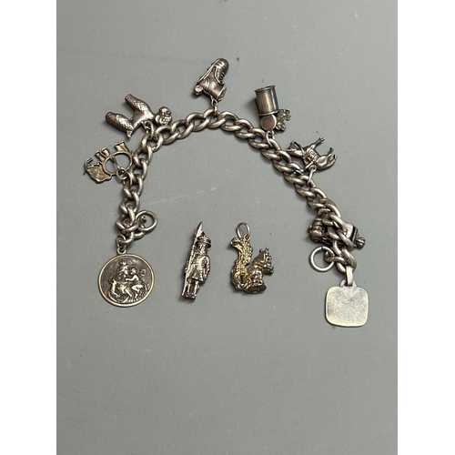 223 - Silver 925 charm bracelet and charms, total weight 57.2g. Shipping Group (A).