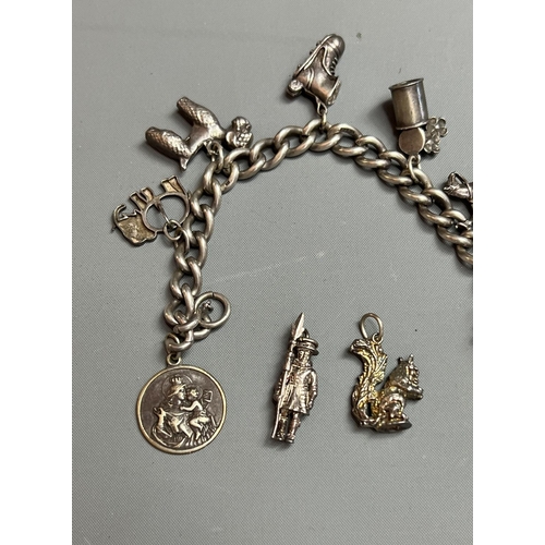 223 - Silver 925 charm bracelet and charms, total weight 57.2g. Shipping Group (A).