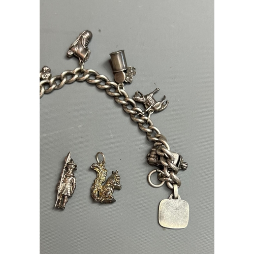 223 - Silver 925 charm bracelet and charms, total weight 57.2g. Shipping Group (A).