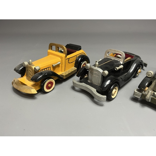 9 - 3 large wooden model cars, approx length 30cm. Shipping Group (A).