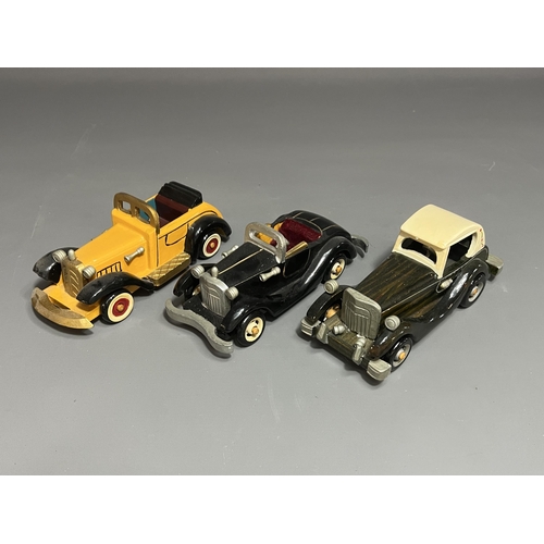 9 - 3 large wooden model cars, approx length 30cm. Shipping Group (A).