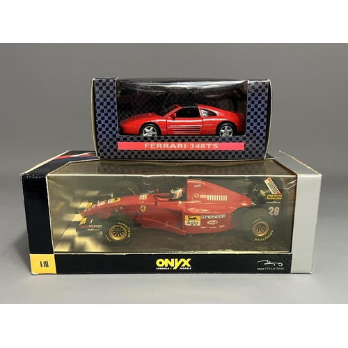 56 - 2 boxed model Ferrari toy cars; Onyx Formula 1 Model 6004, Ferrari 412T2, scale 1.18. Cillezione Fer... 