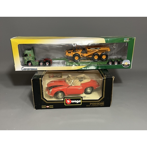 69 - 1:18 scale Burago Porsche 356B Cabriolet together with a Cararama Collectable Haulage lo-loader truc... 