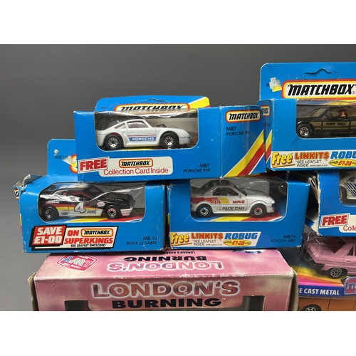 83 - 8 boxed die-cast toy model vehicles including,Matchbox and circa 1980's LWT London's Burning fire en... 