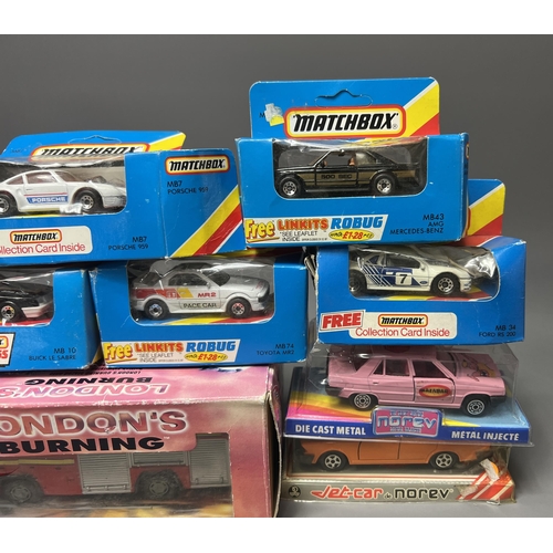 83 - 8 boxed die-cast toy model vehicles including,Matchbox and circa 1980's LWT London's Burning fire en... 