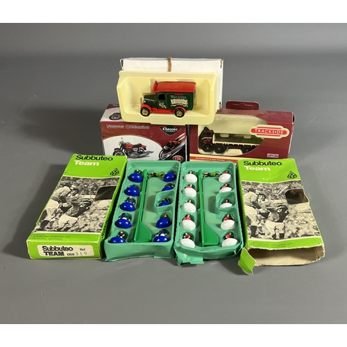 115 - 2 sets of vintage Subbuteo teams along with die cast model vehicles. Shipping Group (A).